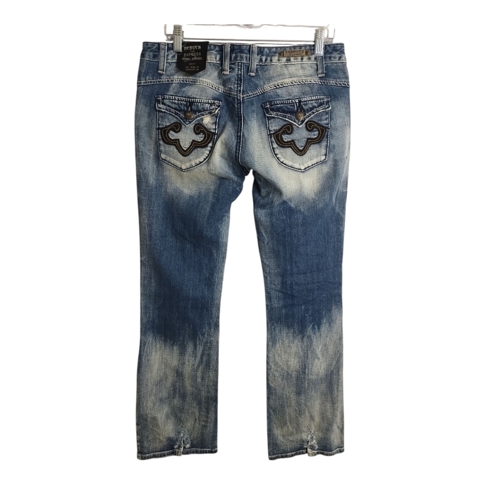Rerock For Express Bleached Grunge Western Festival Rock Boho Bootcut Jeans‎ 10